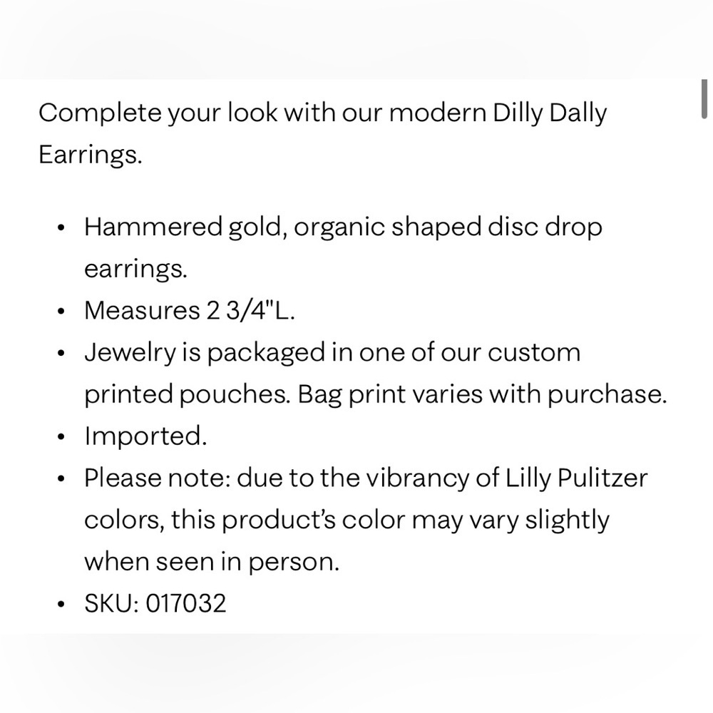 Lilly Pulitzer Hammered Gold Disc Earrings - Picture 3 of 3